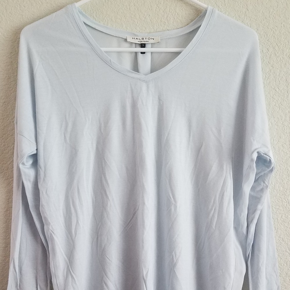 Baby blue long sleeve top w/ semi-sheer back